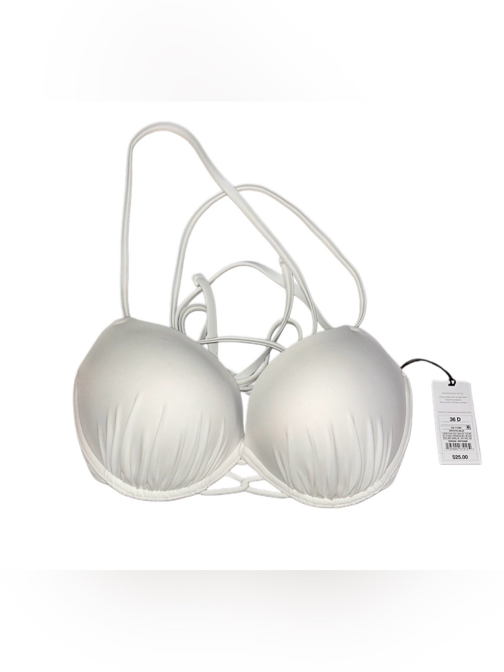 Shade & Shore White Padded Strappy Bikini Top with Crossback Ties Size 36D